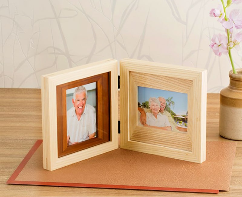木製メモリアルフォトスタンド ダブルフレーム｜ミニ骨壷, 写真立て型